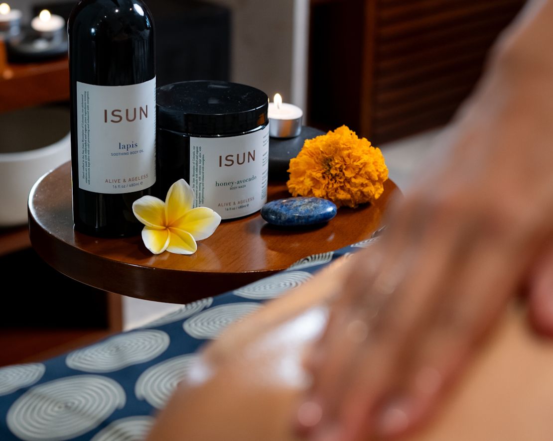 Massage Lotions on a Table at Conrad Spa-transition