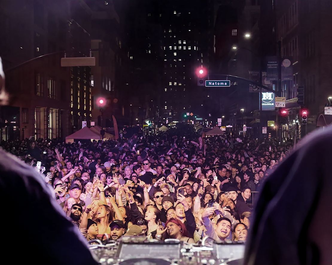 People Having Fun Attending the Downtown First Thursdays Street Party in San Francisco-transition