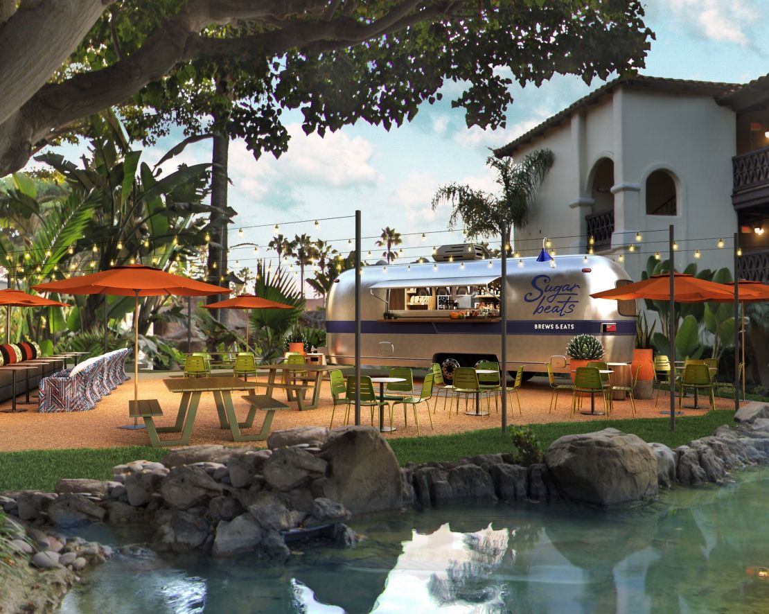 outdoor restaurant truck and seating-transition