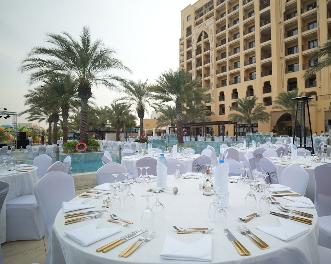 Pool Deck Set up with Round Tables for an Event-transition