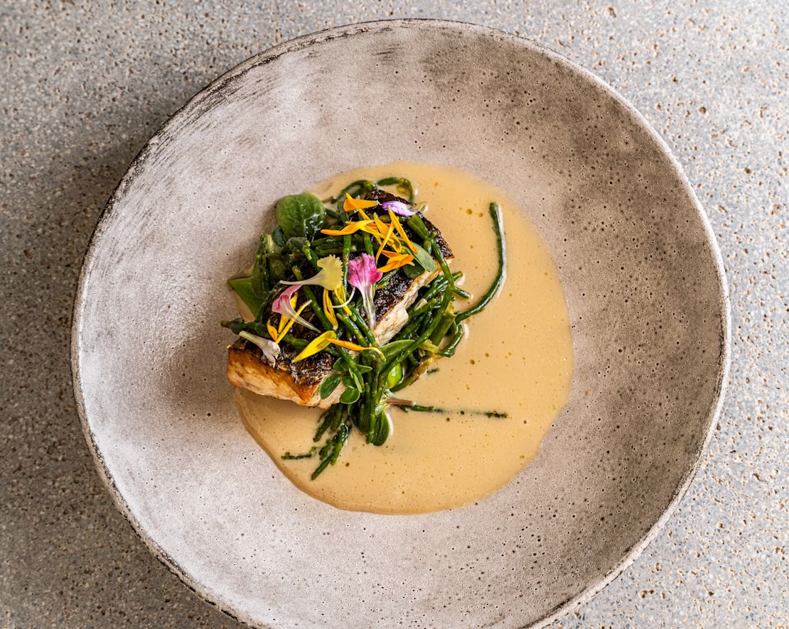 Salmon and Veggies Dish on a Plate at Malva Restaurant-transition