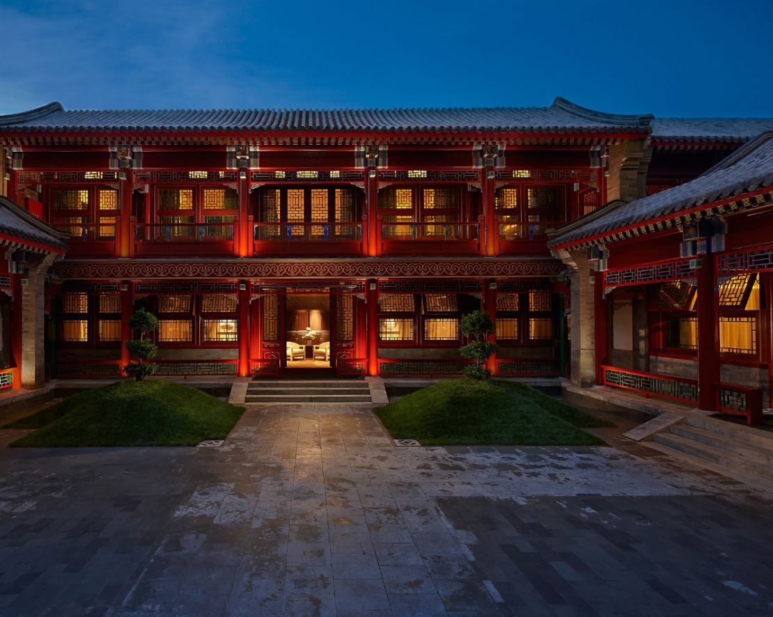 Waldorf Hutong Villa exterior at night