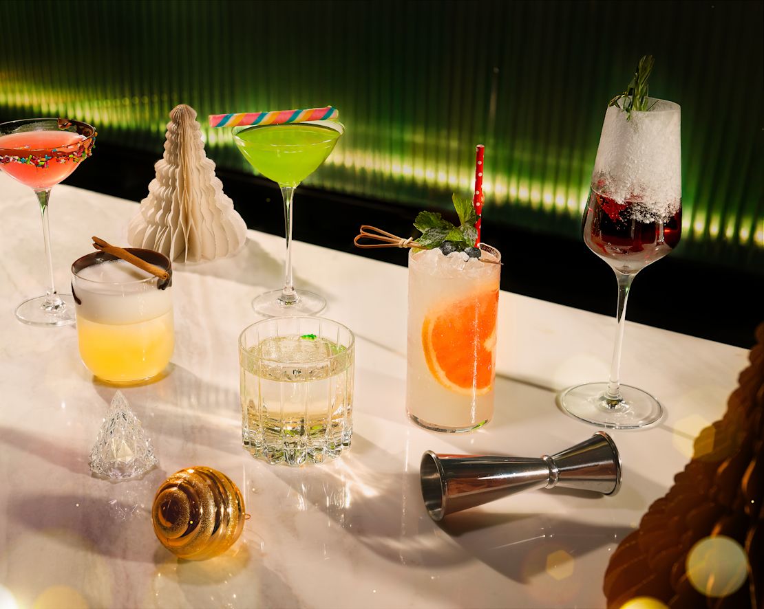 Festive Cocktail Glasses on a Table at Ginger Lily Restaurant-transition