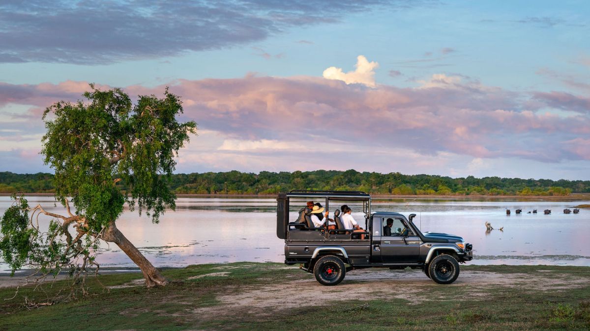 a group of people in a jeep enjoying the panoramic views of the lagoon