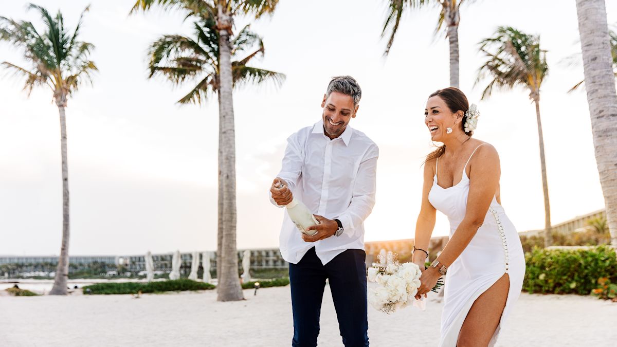 bride and groom on the beach