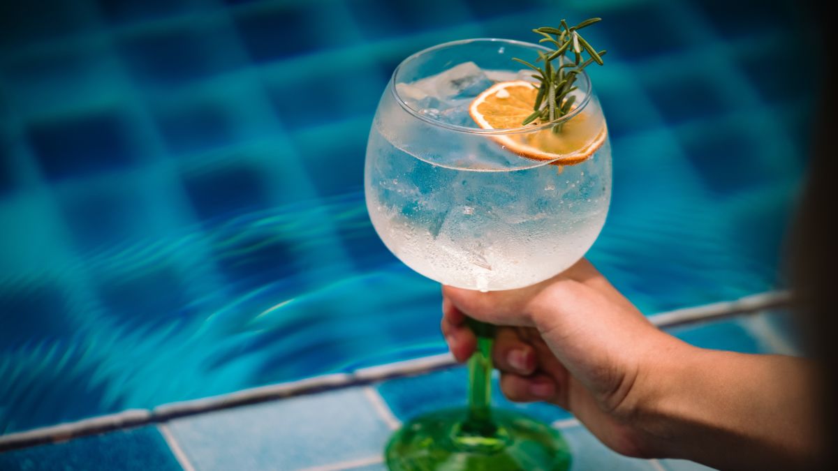 Aria cocktail over pool