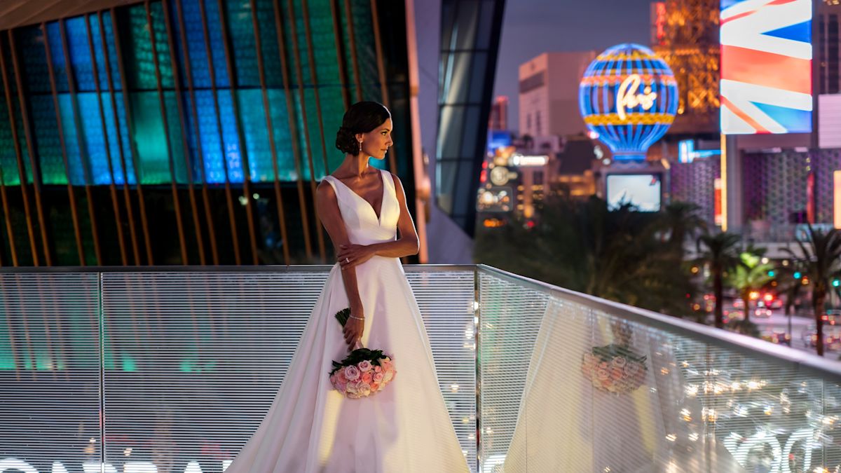 Ballroom Balcony with Bride Overlooking the Las Vegas Strip