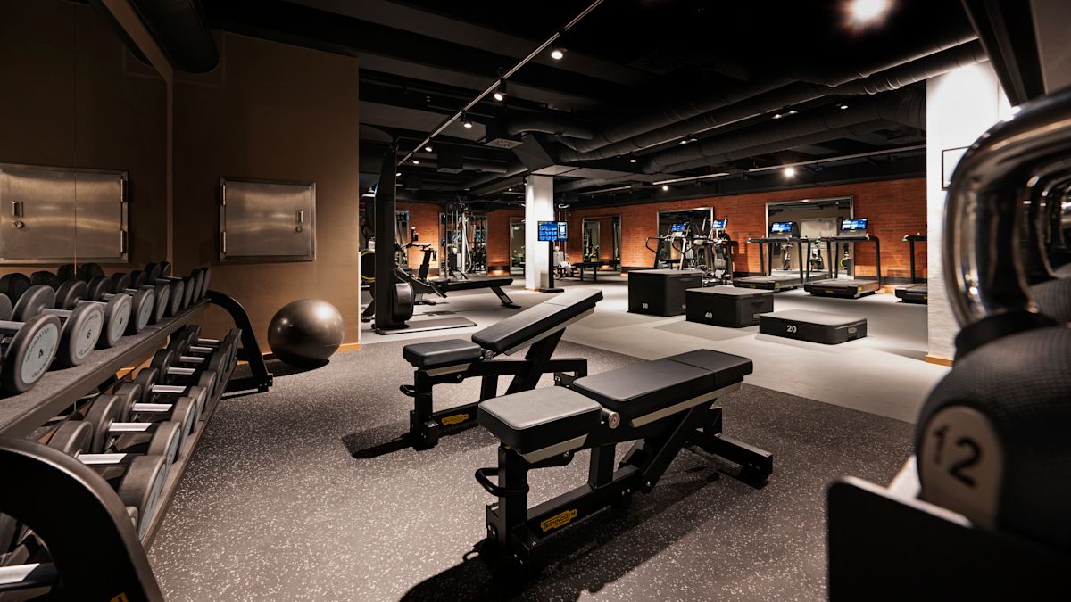 Treadmills and Weights in a Fitness Center