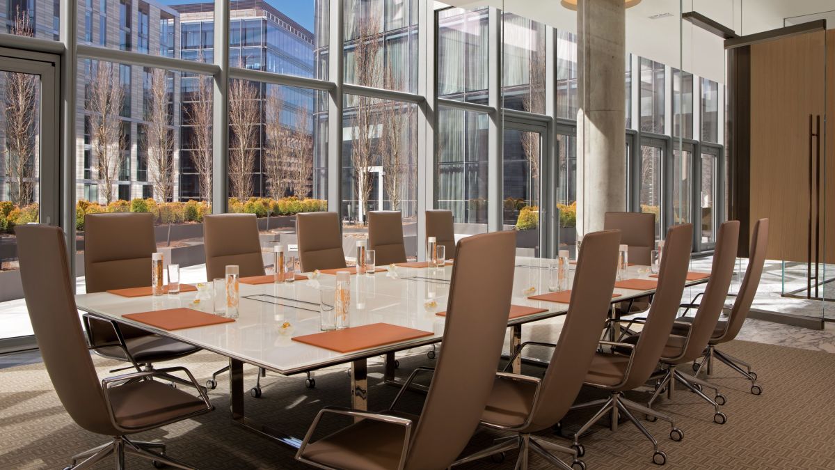 Terrace Boardroom with Table, Chairs, and Outside View