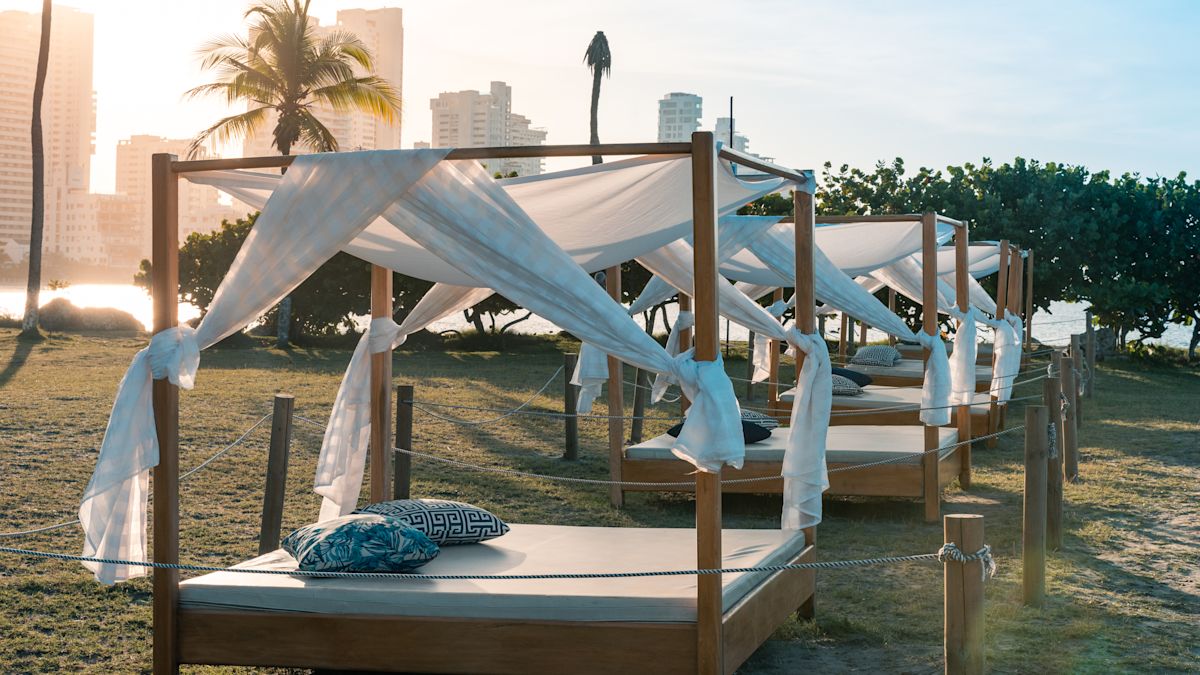 Beach front outdoor cabana lounges