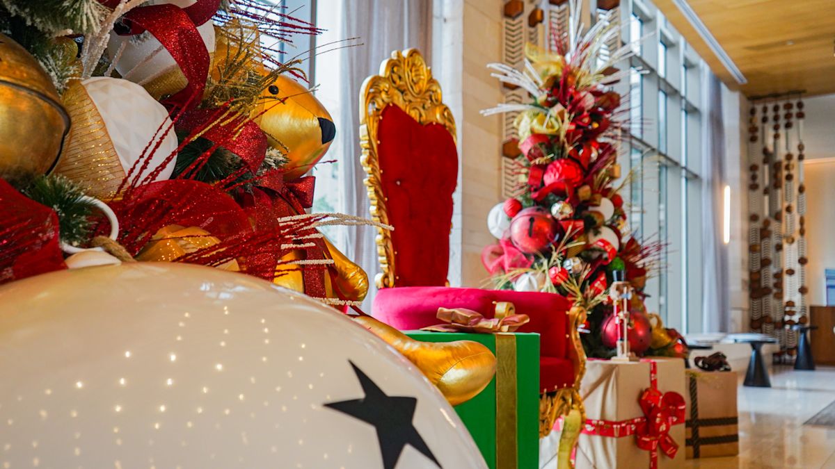 Large bauble and chair for Santa to sit in