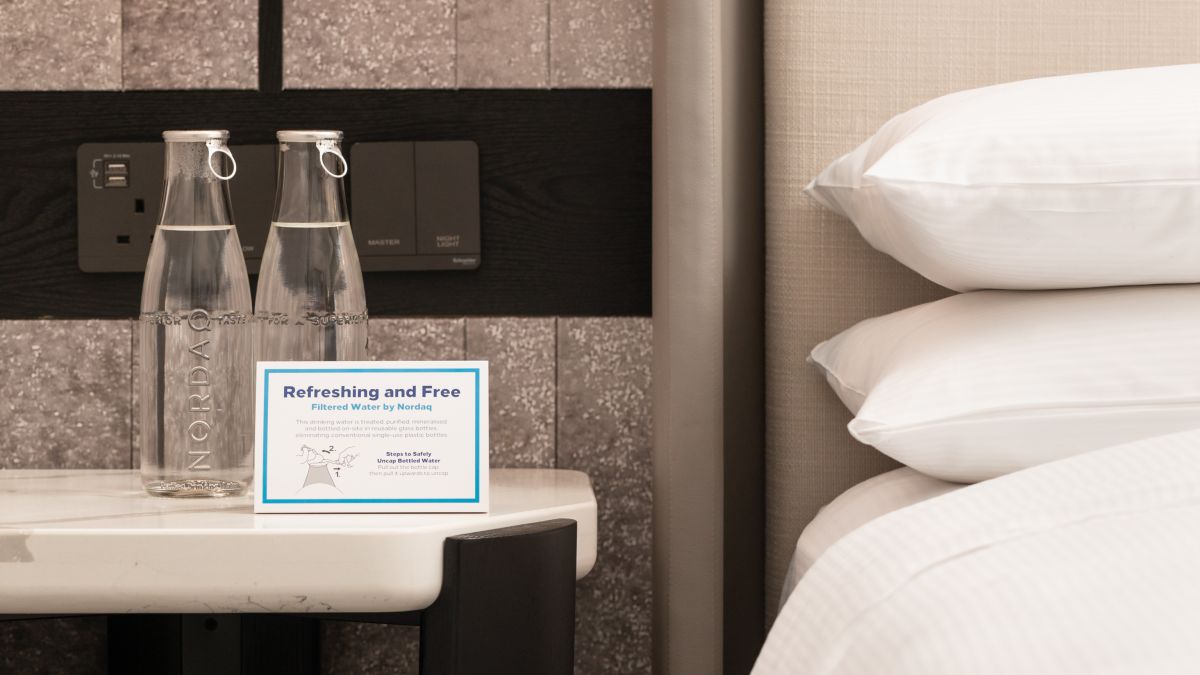 bedside water in guest room