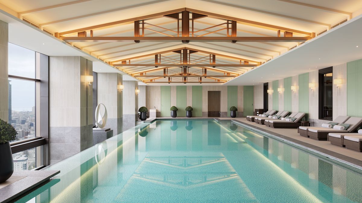 indoor pool, lounge chairs