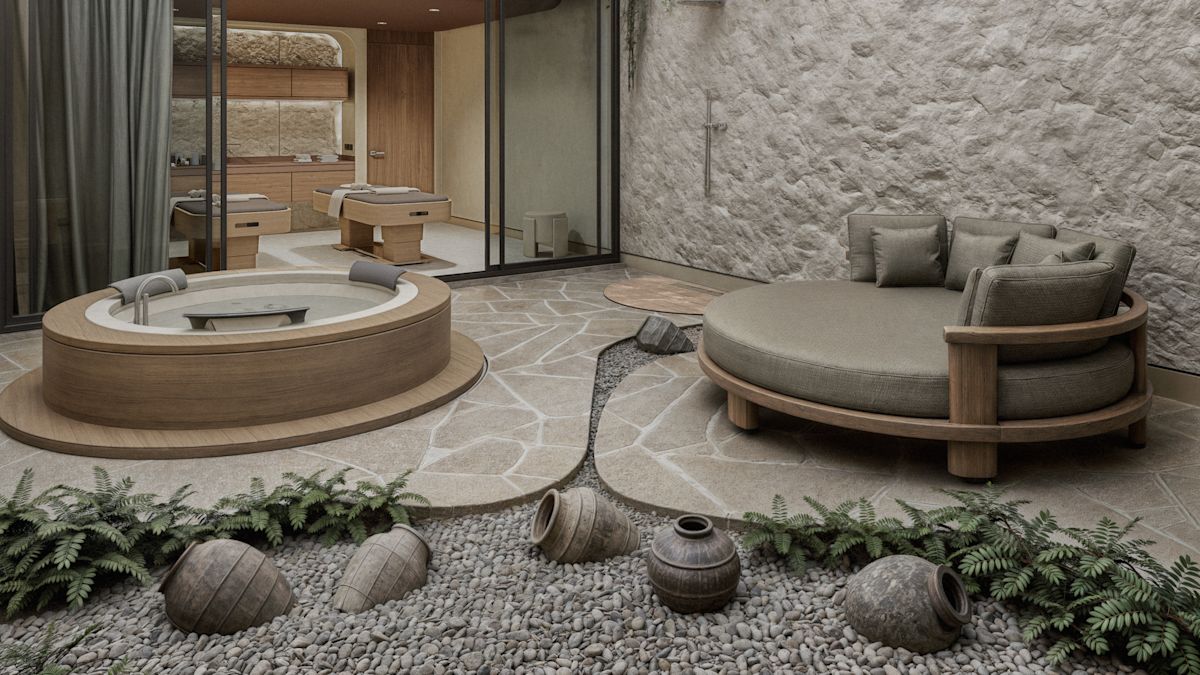 Behandlungsbereich für Paare mit Whirlpool-Badewanne