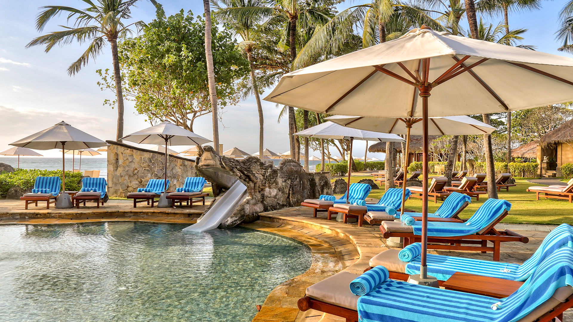 Lounge Chairs Along Kids Pool with Waterslide