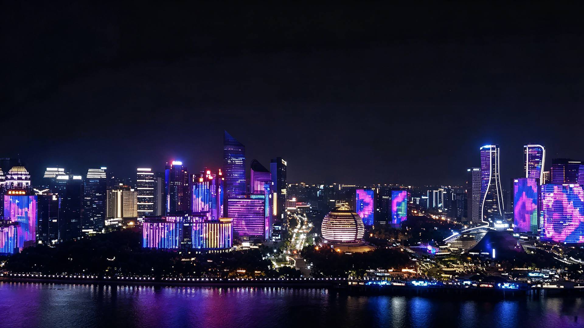 Vista panoramica di Qiantang New City di sera
