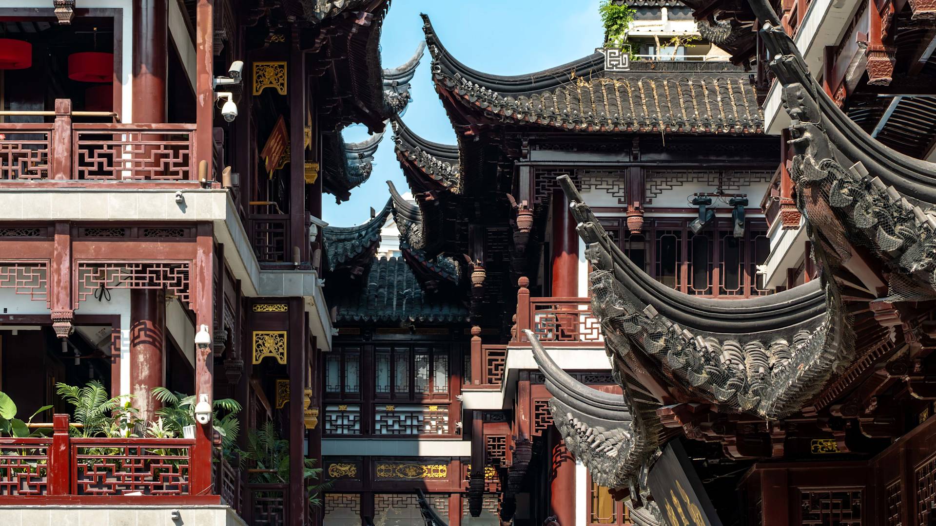 Detalj av byggnader på Yu Garden