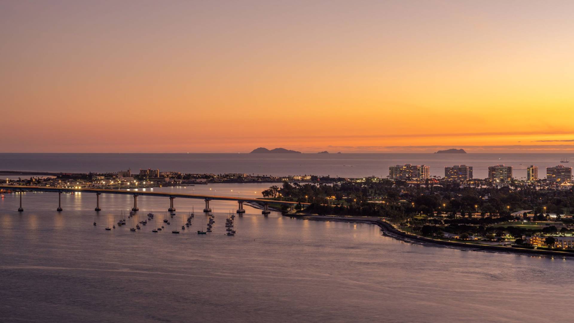 View of Coronado Bridge at Sunset from Bayfront Rooftop