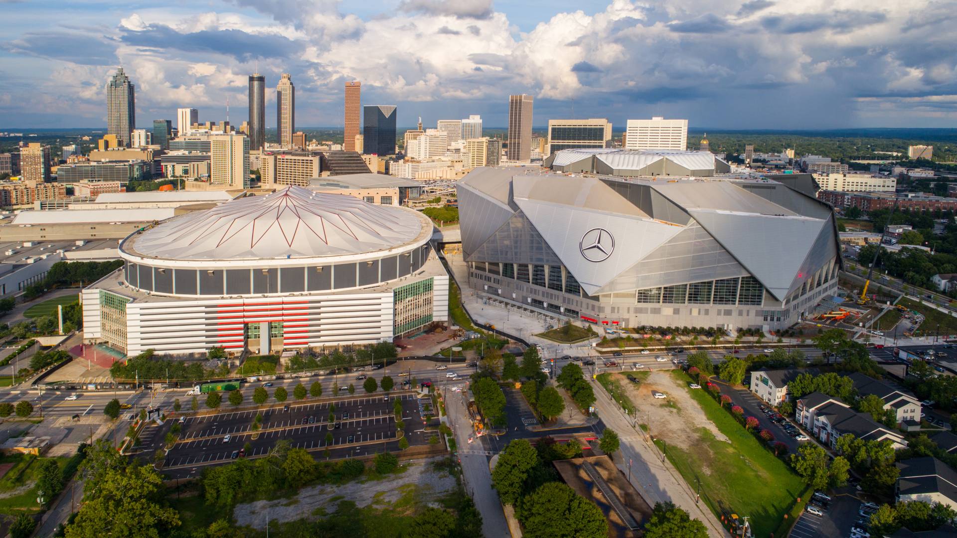 Aerial image of sports arenas at Downtown Atlanta GA