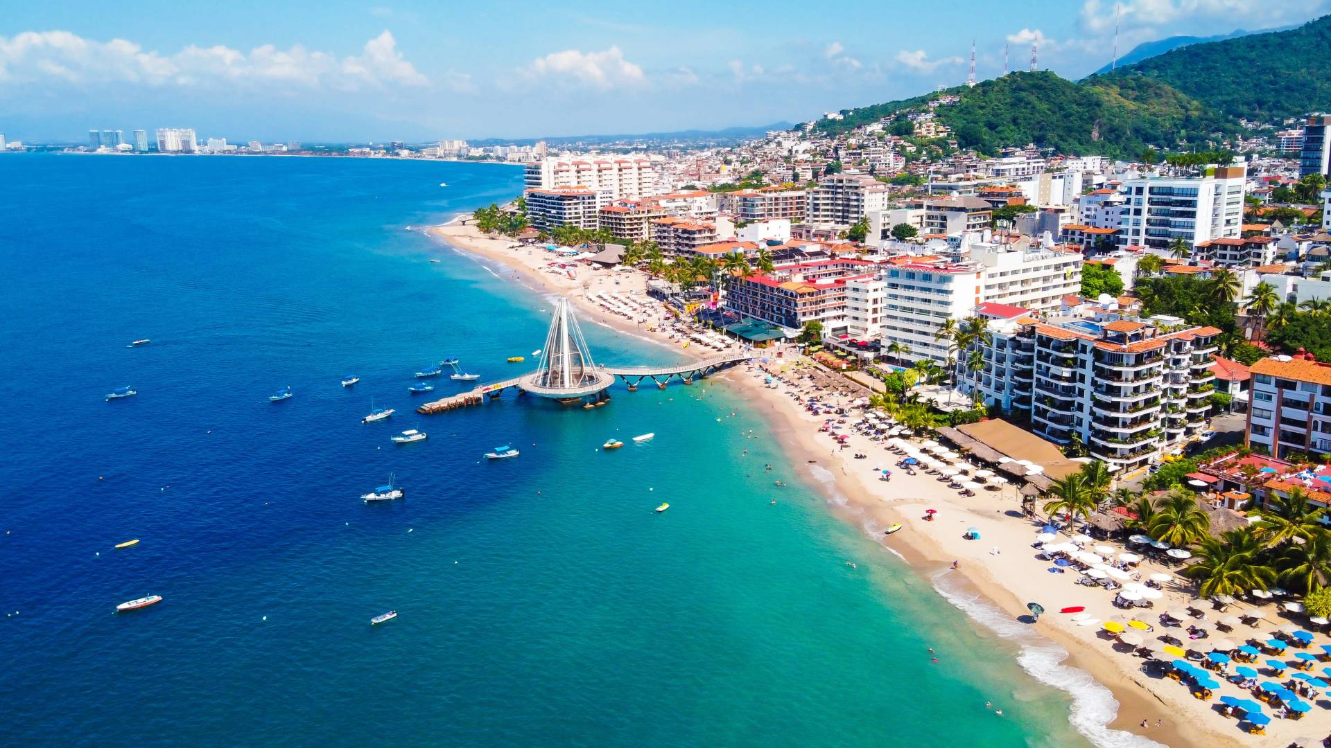 View of sea and Puerto Vallarta town