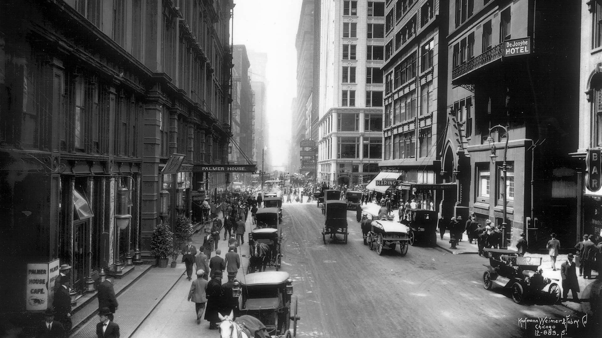 Old Black and White Picture of a Busy Street in a City