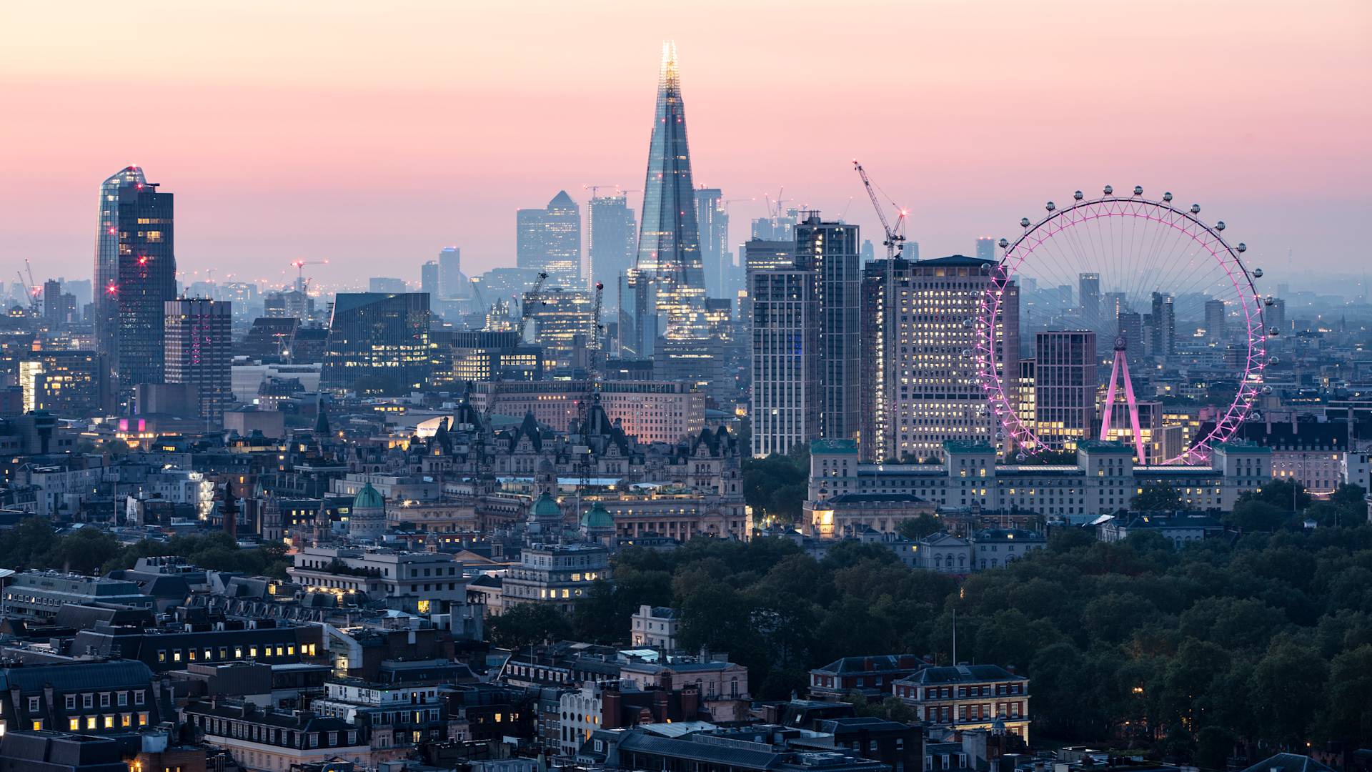 View of London Skyline at Sunset