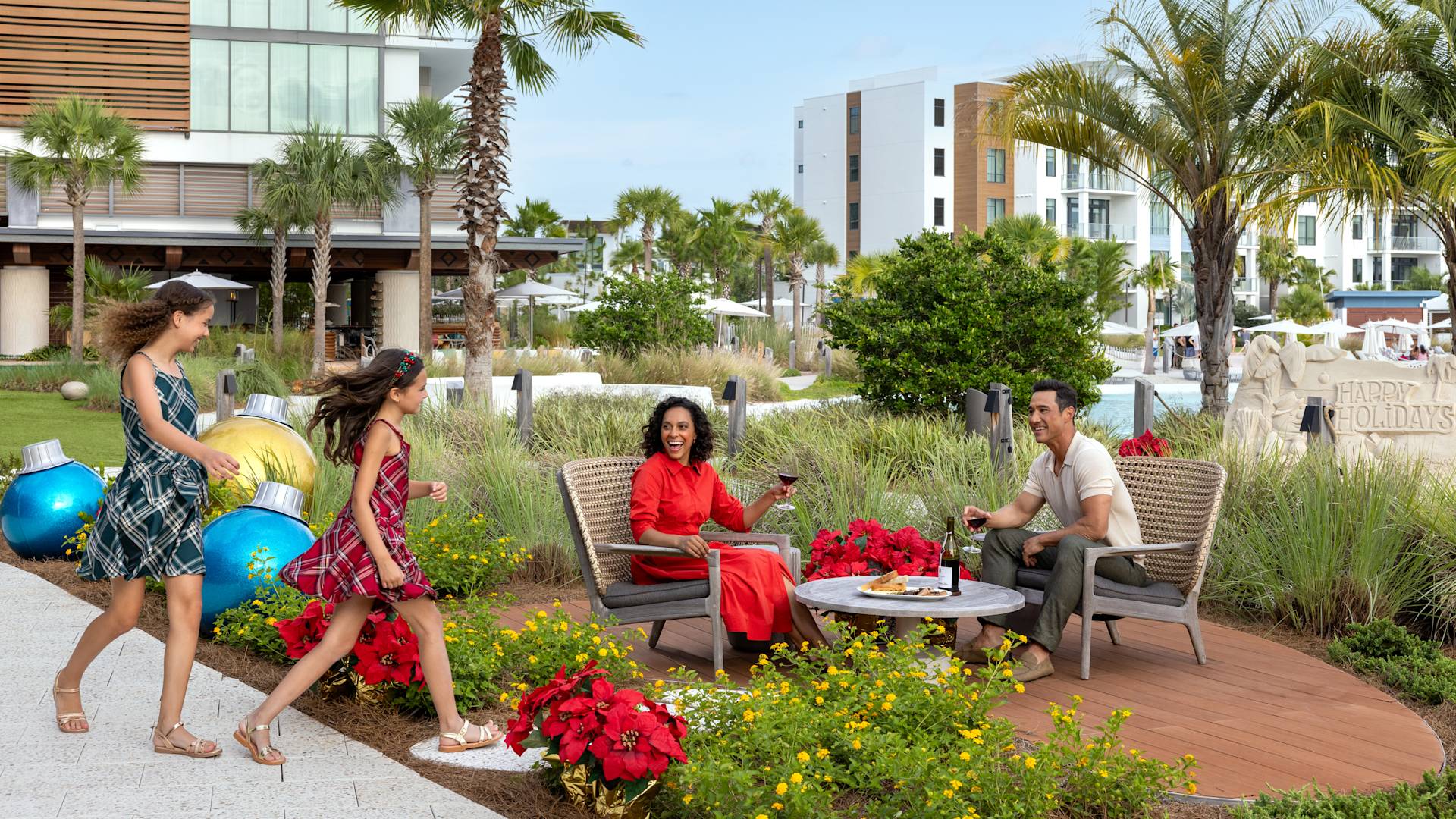 Family Celebrating Christmas in a Garden Area