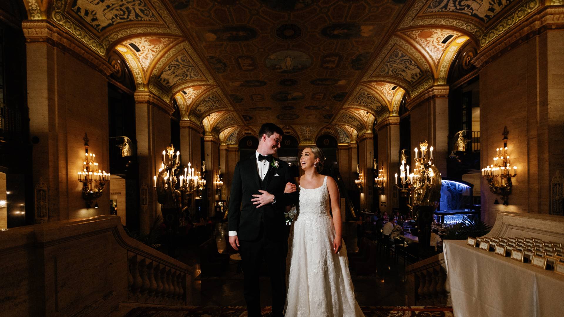 Couple Celebrating Their Wedding in a Ballroom