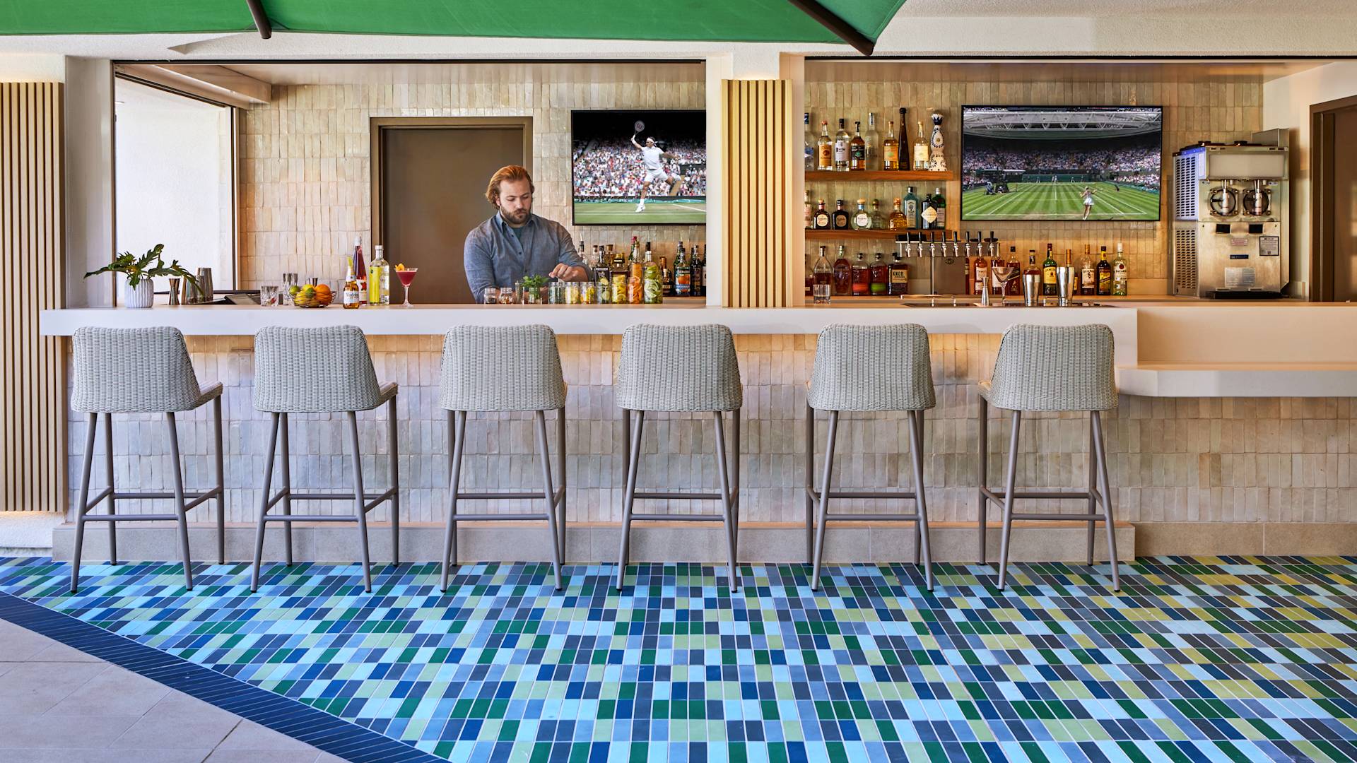 Bartender Preparing Drinks at Saltflower Restaurant Bar Area