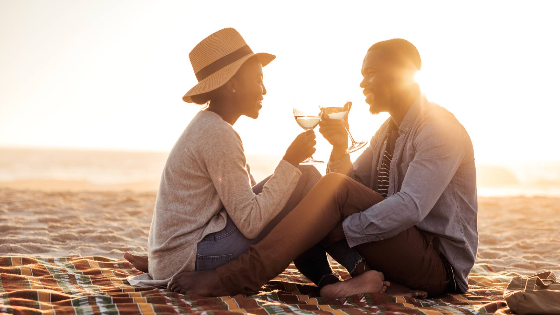 Couple sitting with wine