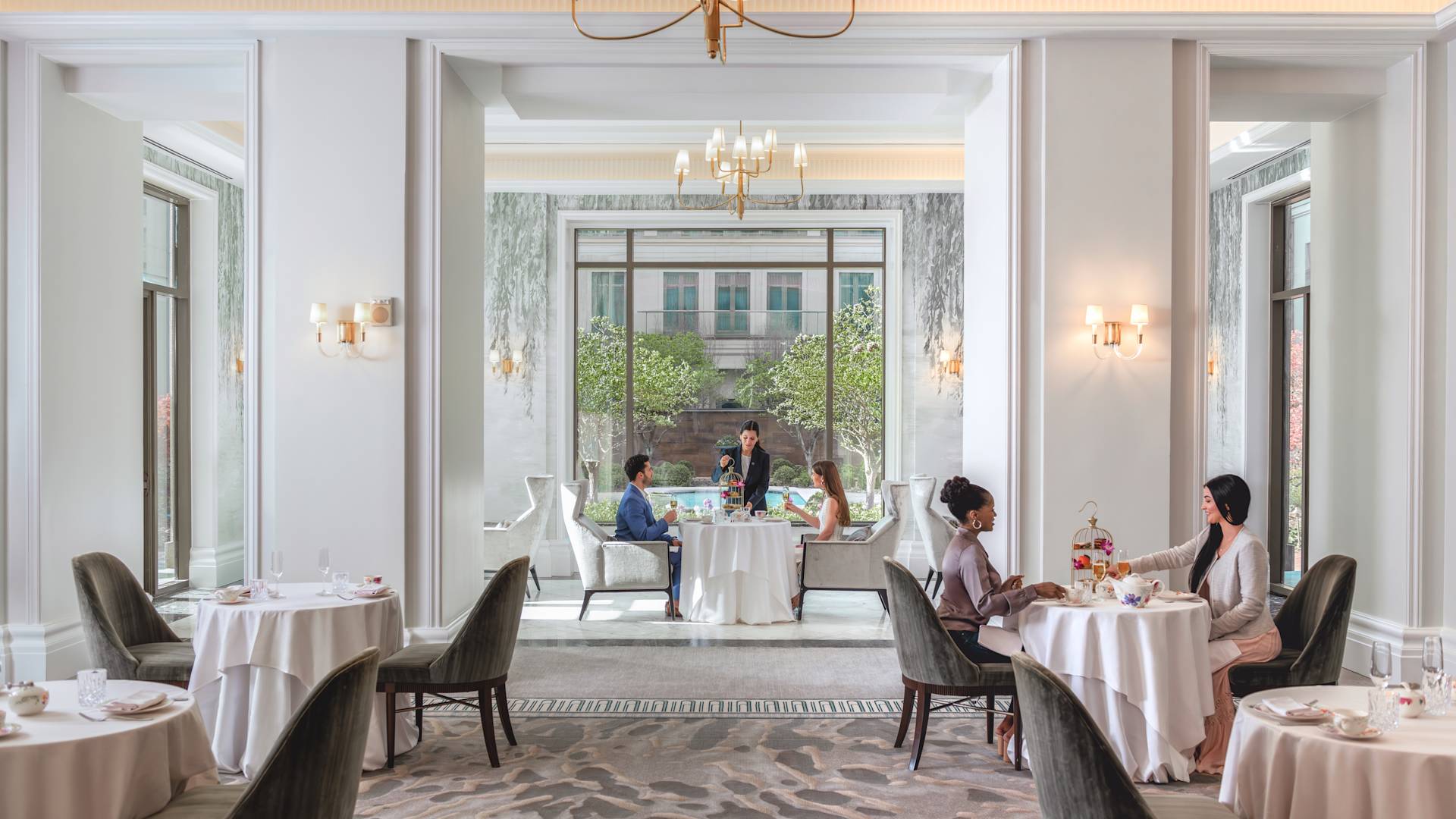 Restaurant area with tables and chairs