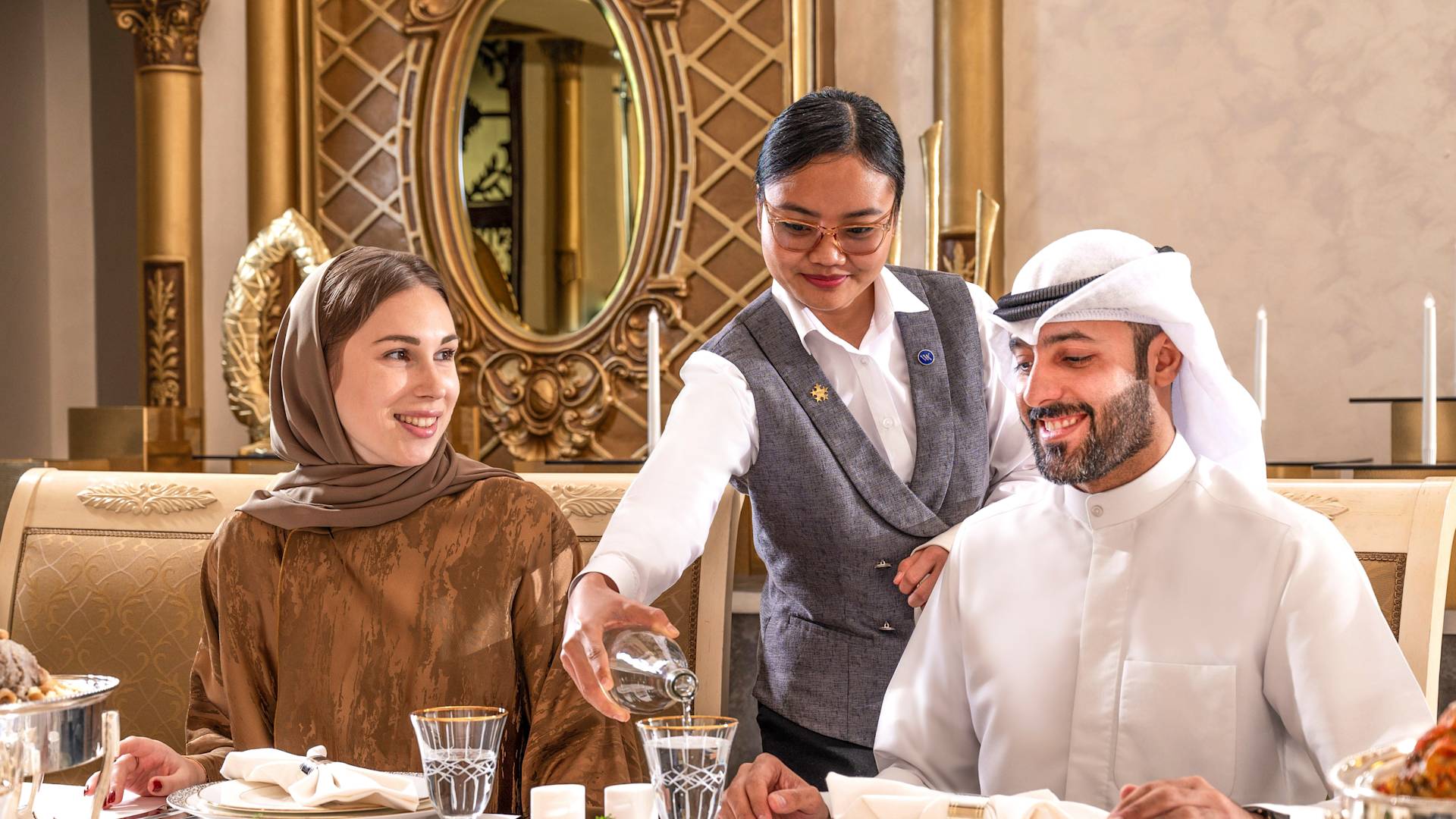 Man and Woman Being Served at a Restaurant