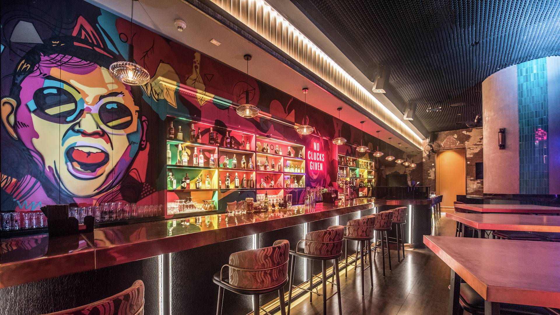Bar with drinks and neon lights