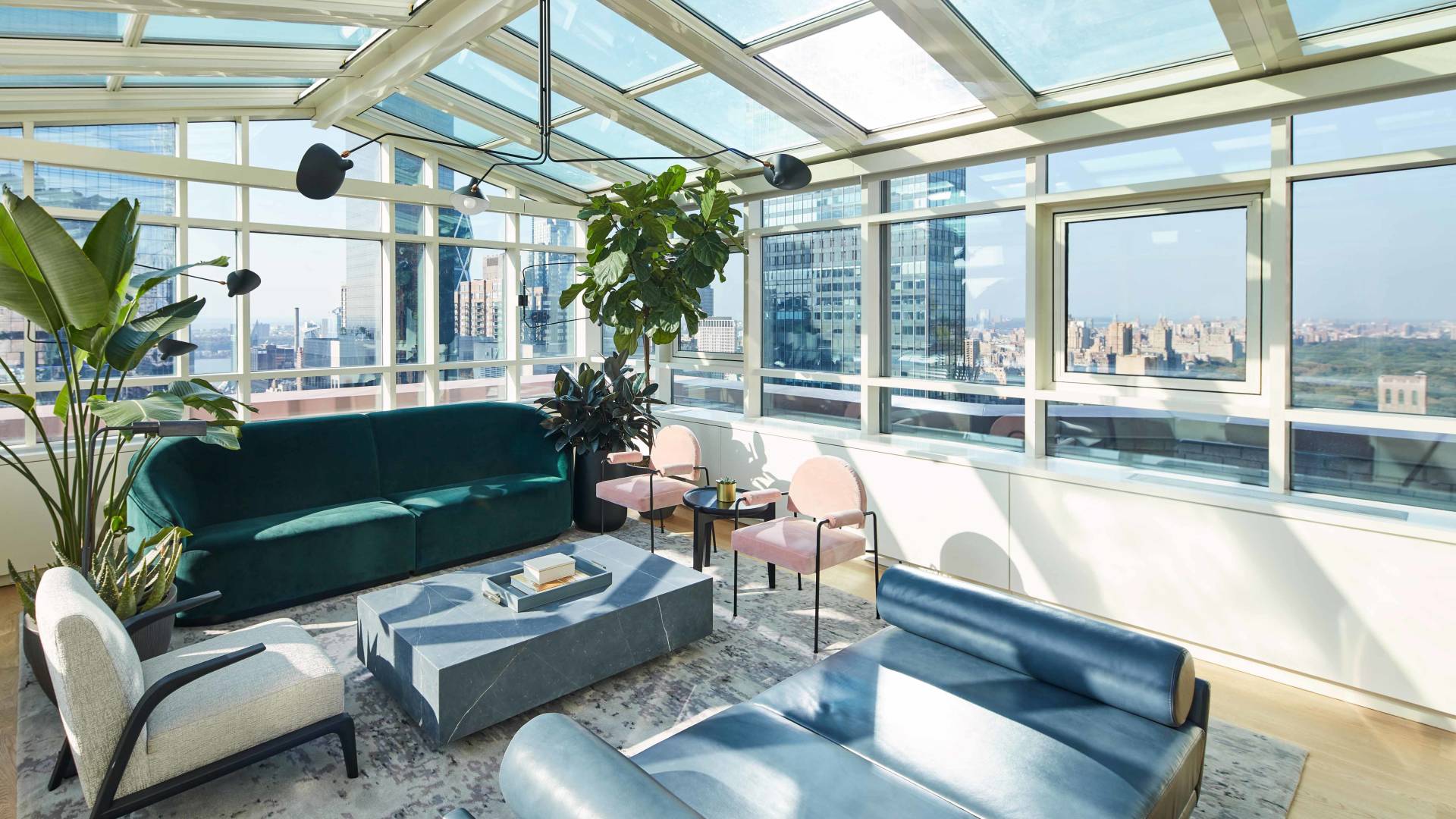 Atrium with Glass Ceiling in Guest Room with Panoramic City View