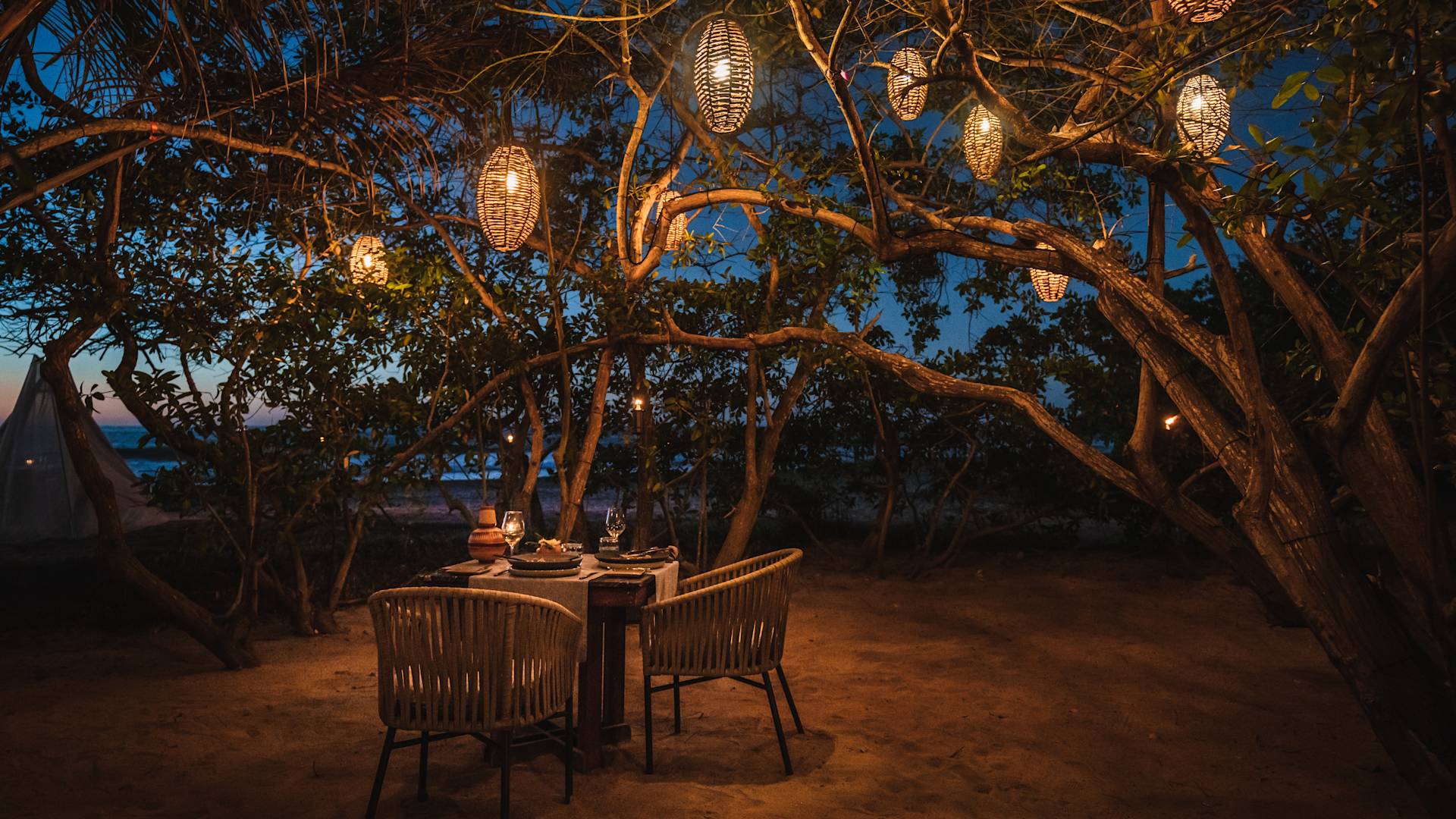 dining table outdoors at night