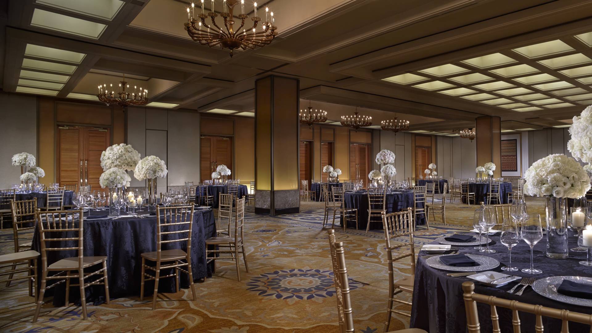 Royal Pavillion Ballroom setup with round tables for wedding reception