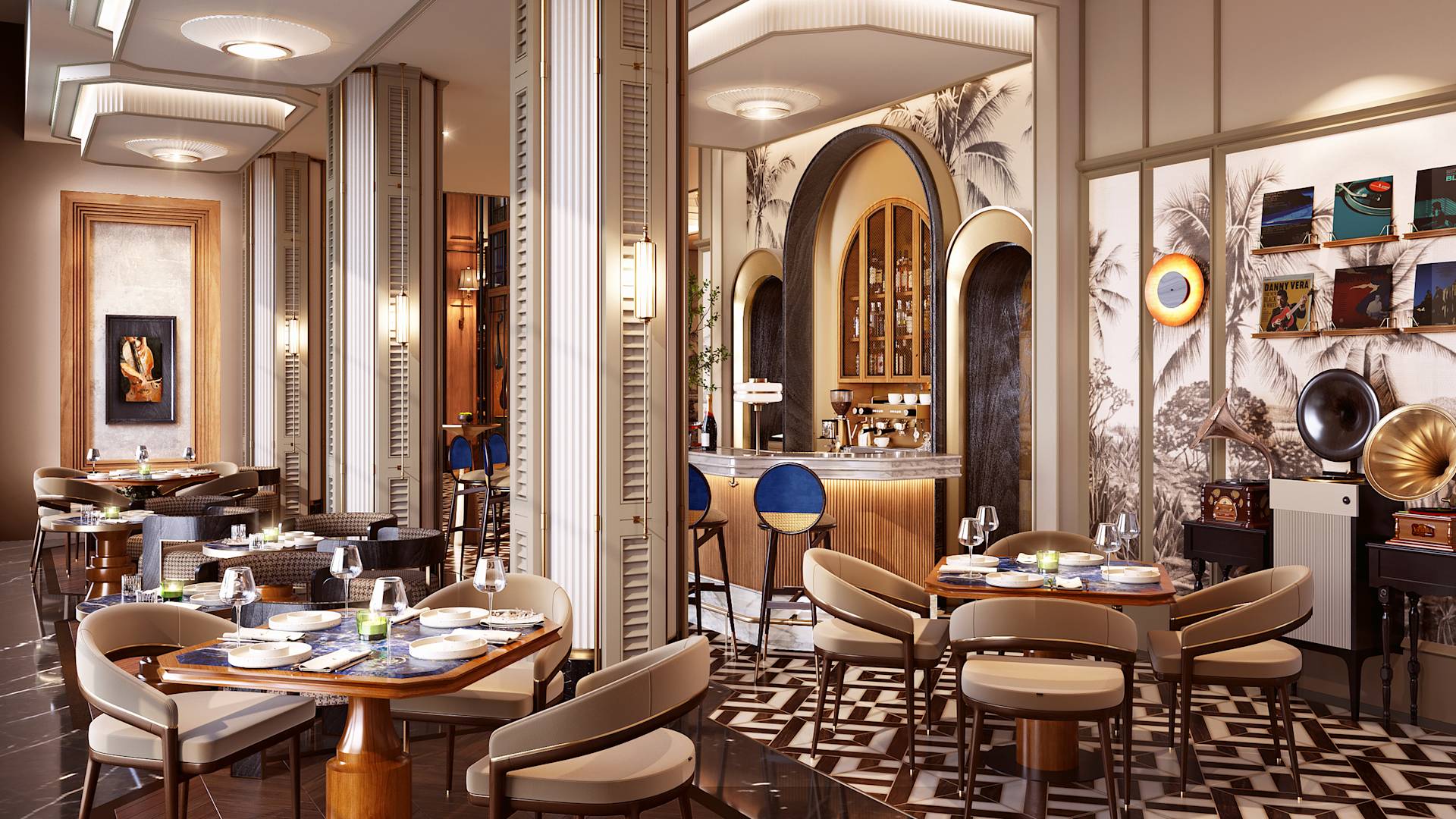 Essbereich in der Lobby der italienischen Piazza.