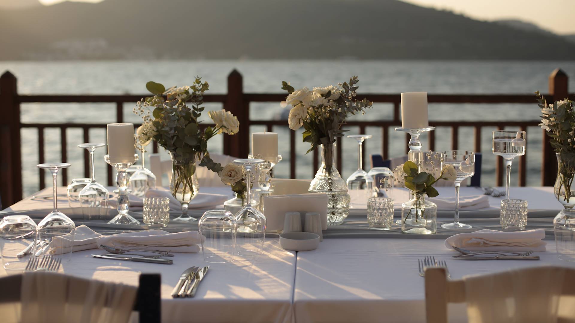 Table Set for an Event Outdoors with Water View