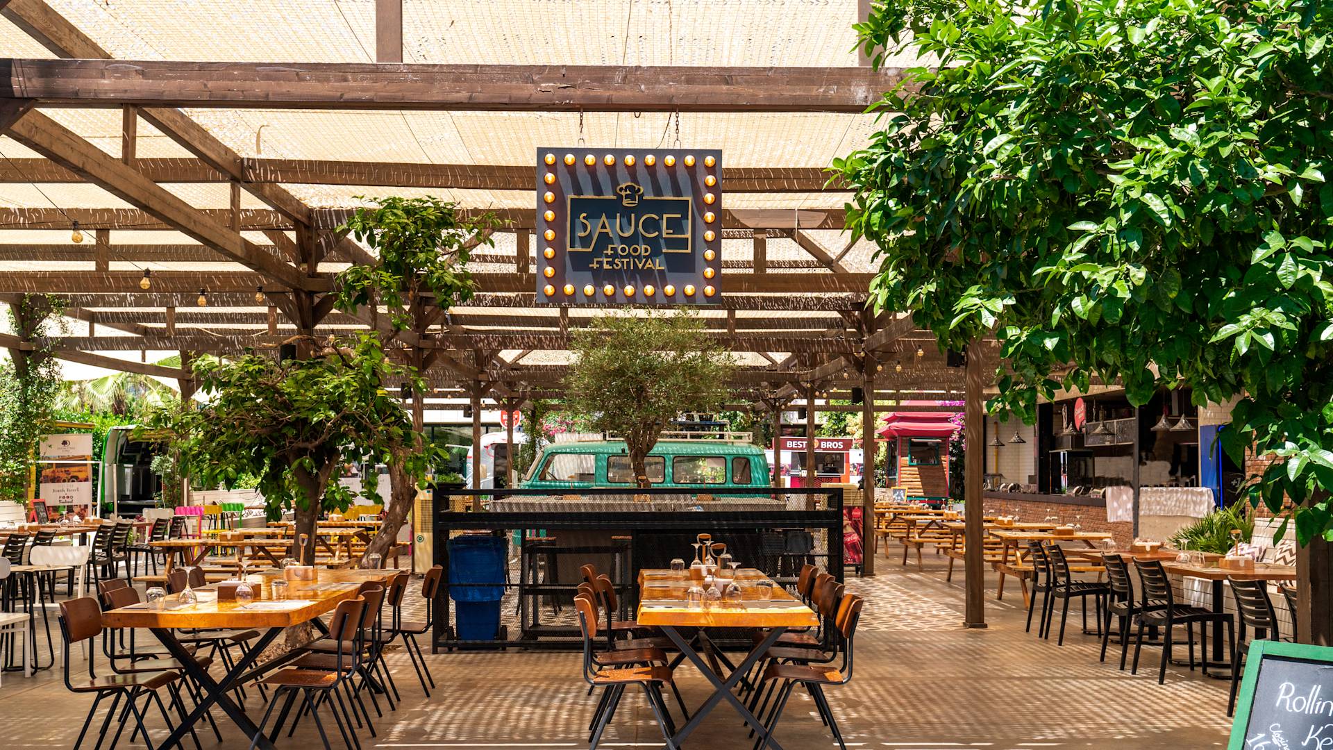 Sauce Food Festival at a Restaurant Terrace with Seating Area