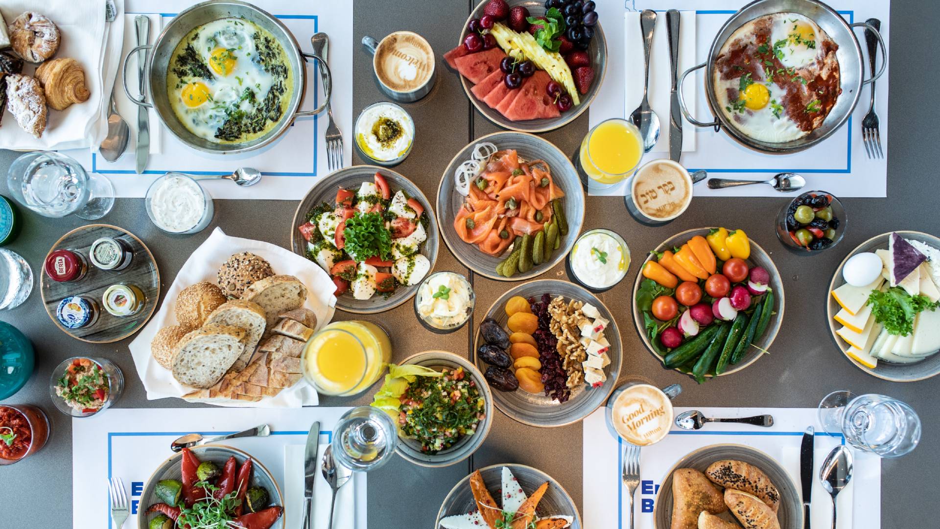 Top Down View of Mediterranean Food Setup
