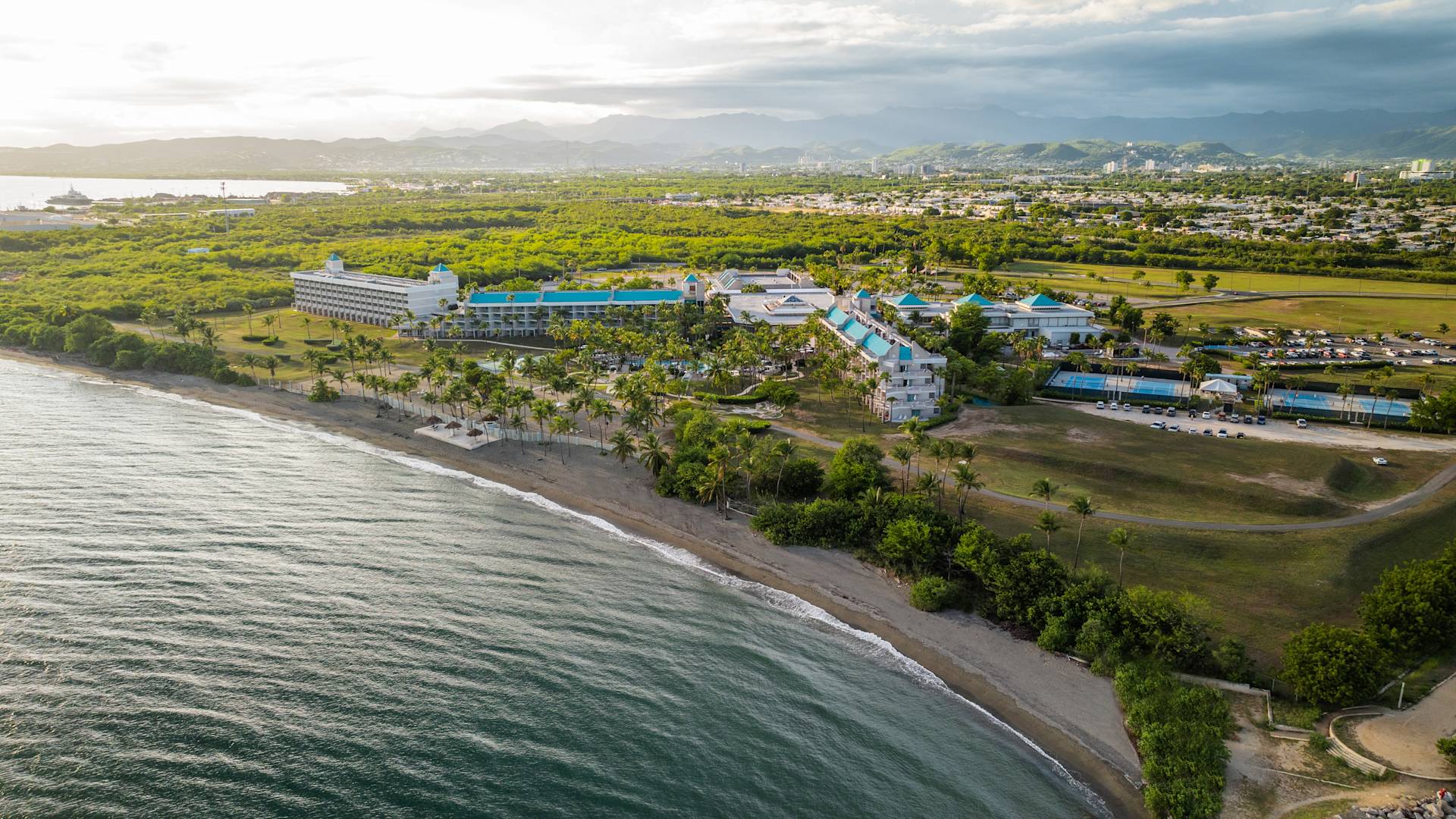Aerial View of Hotel Exterior at the Beach