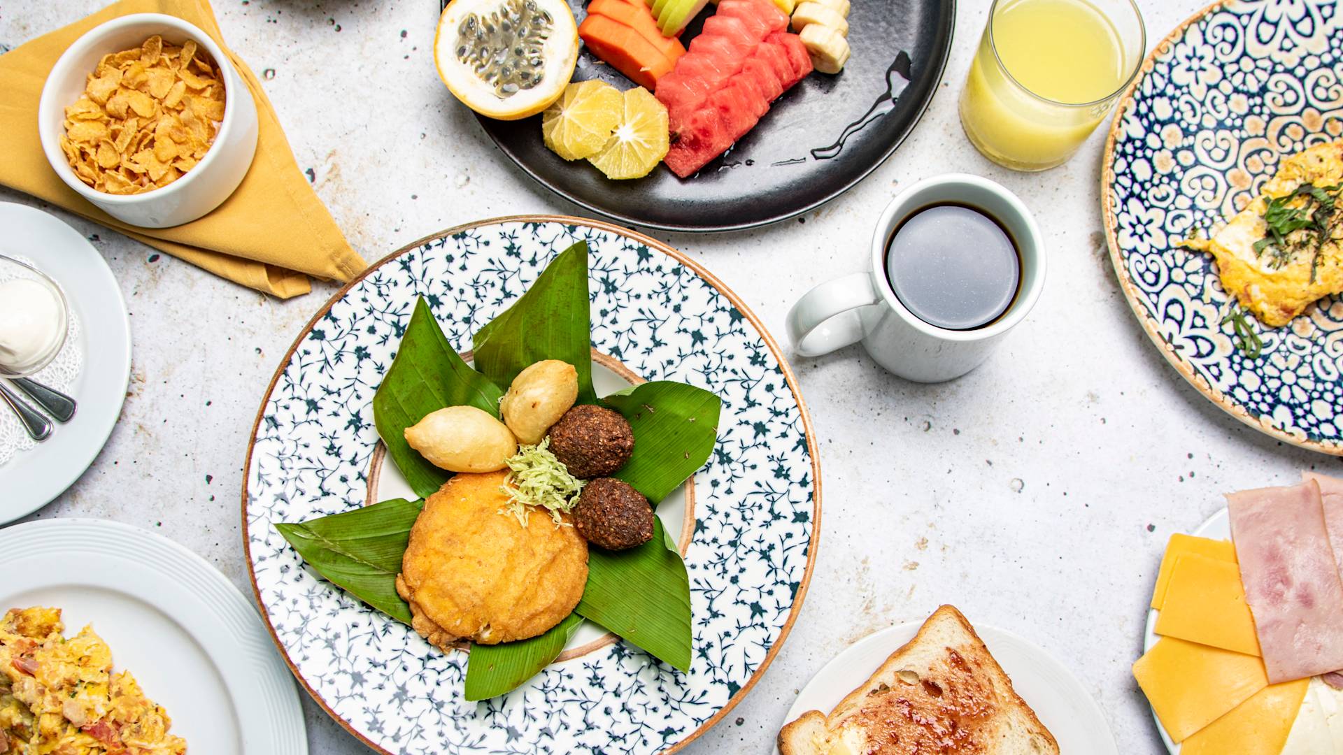 plated breakfast food spread