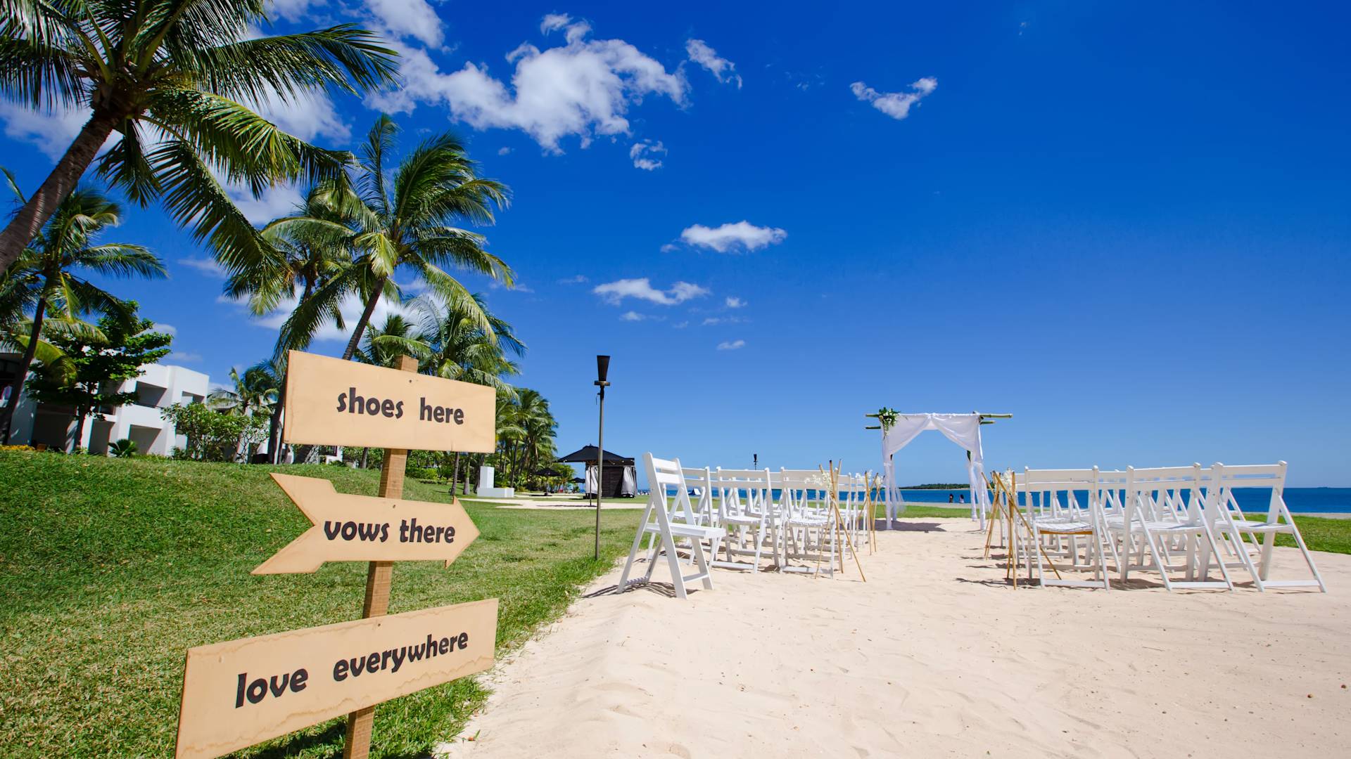 wedding signage on beach