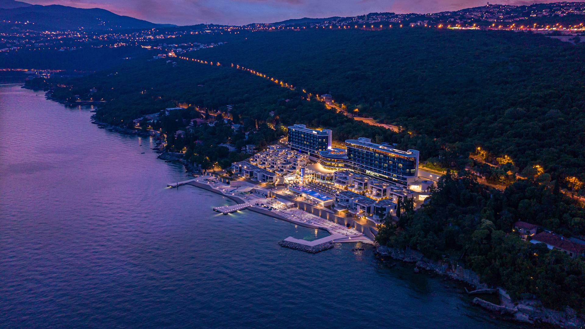 Aerial view of the property at night