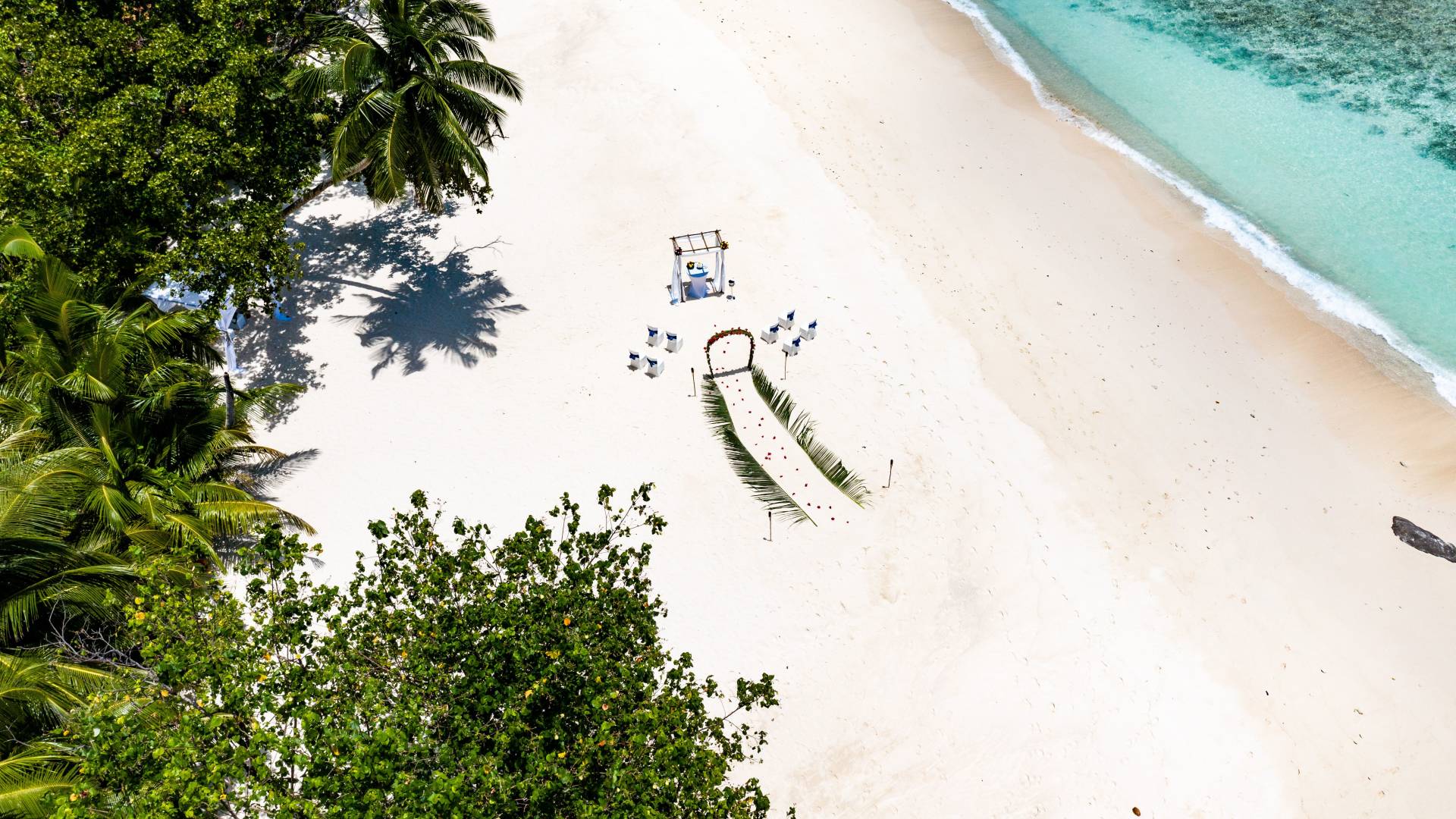 Aerial View of a Wedding Celebration at the Beach