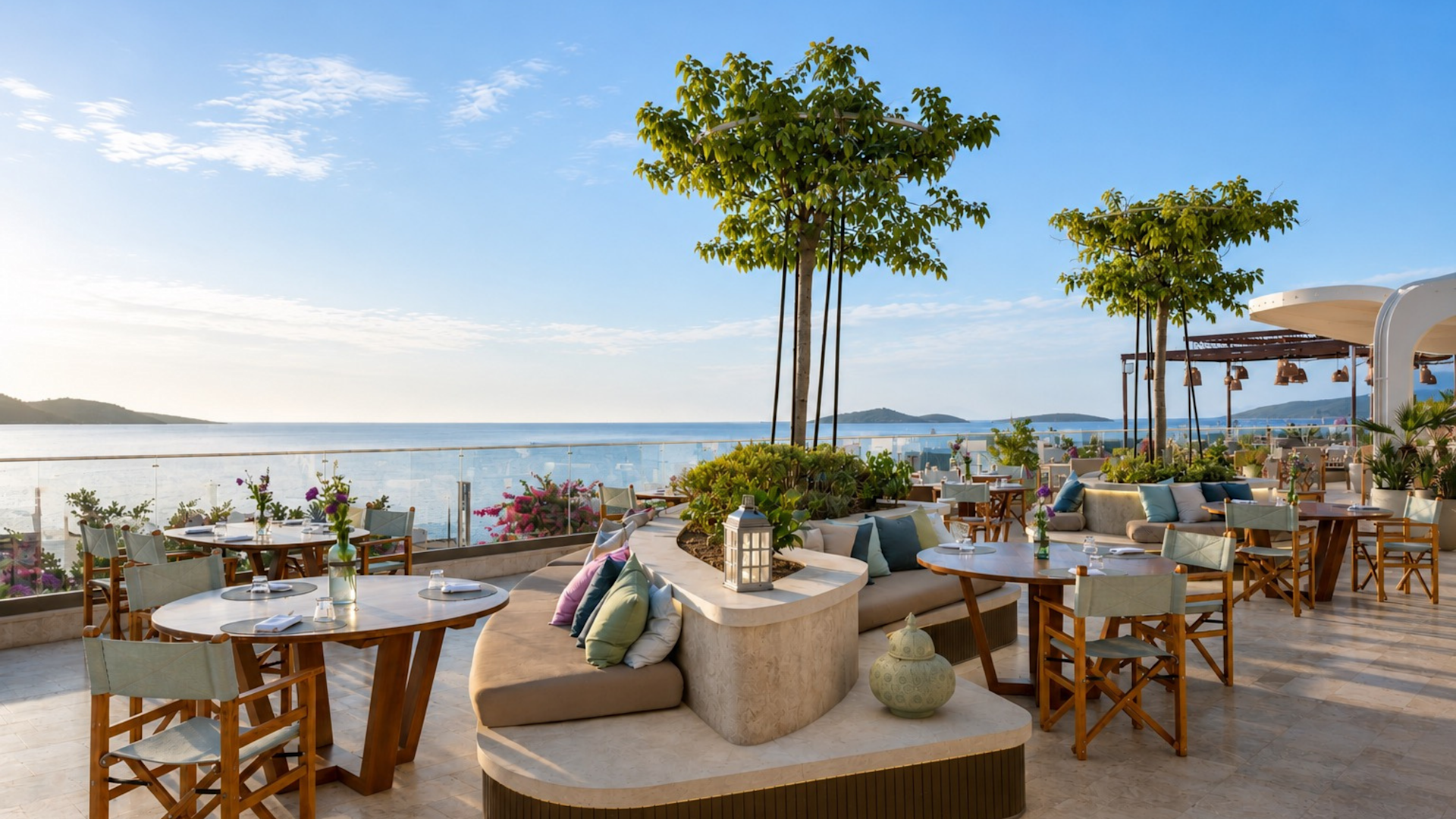 Restaurant Terrace Setup for Breakfast with a View