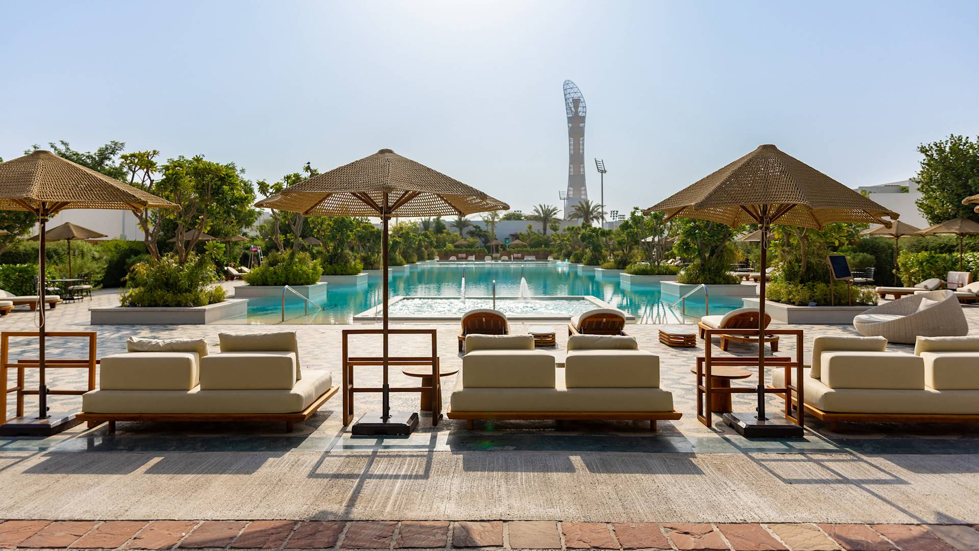 Lounge chairs overlooking outdoor pool