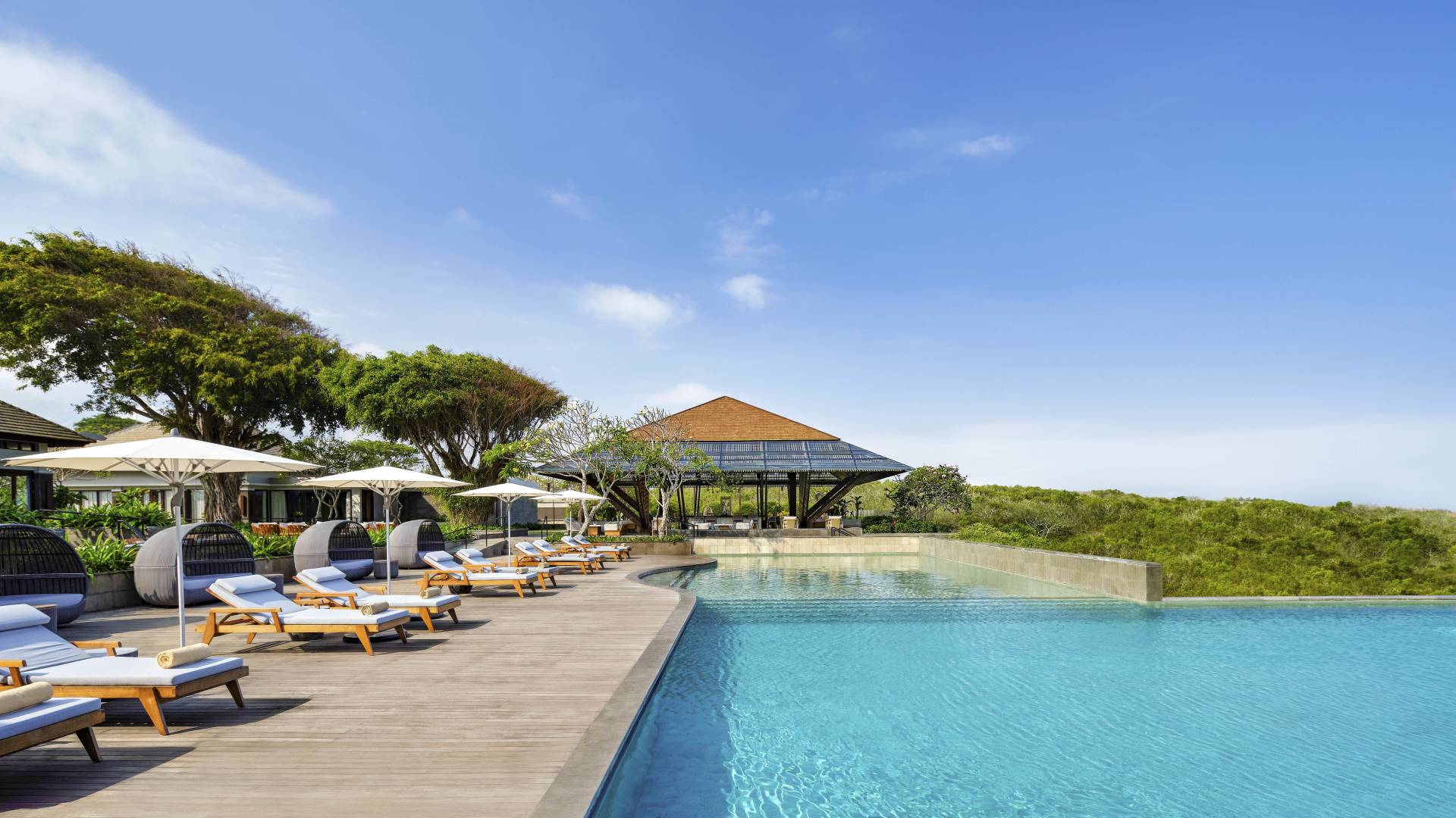 Outdoor Pool Area with Seats