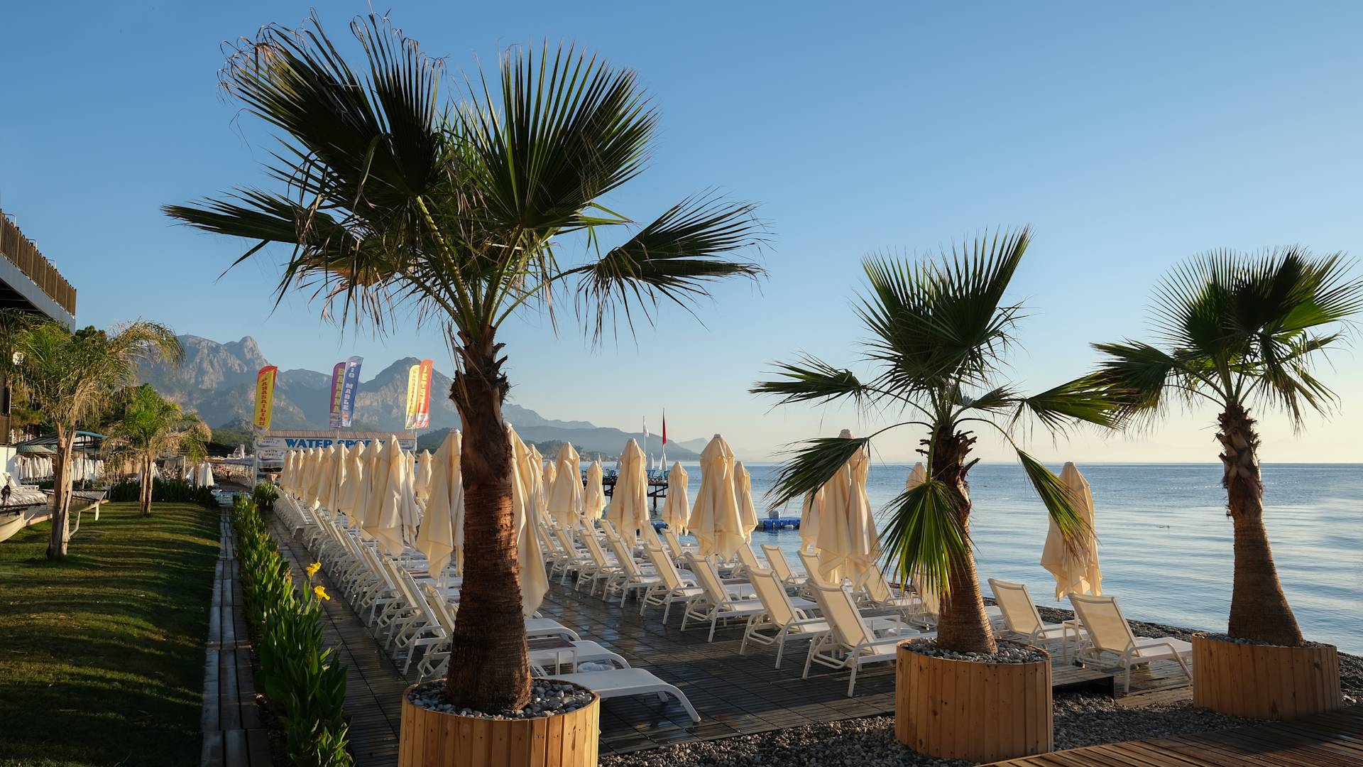 Hotel Beach Area with Loungers