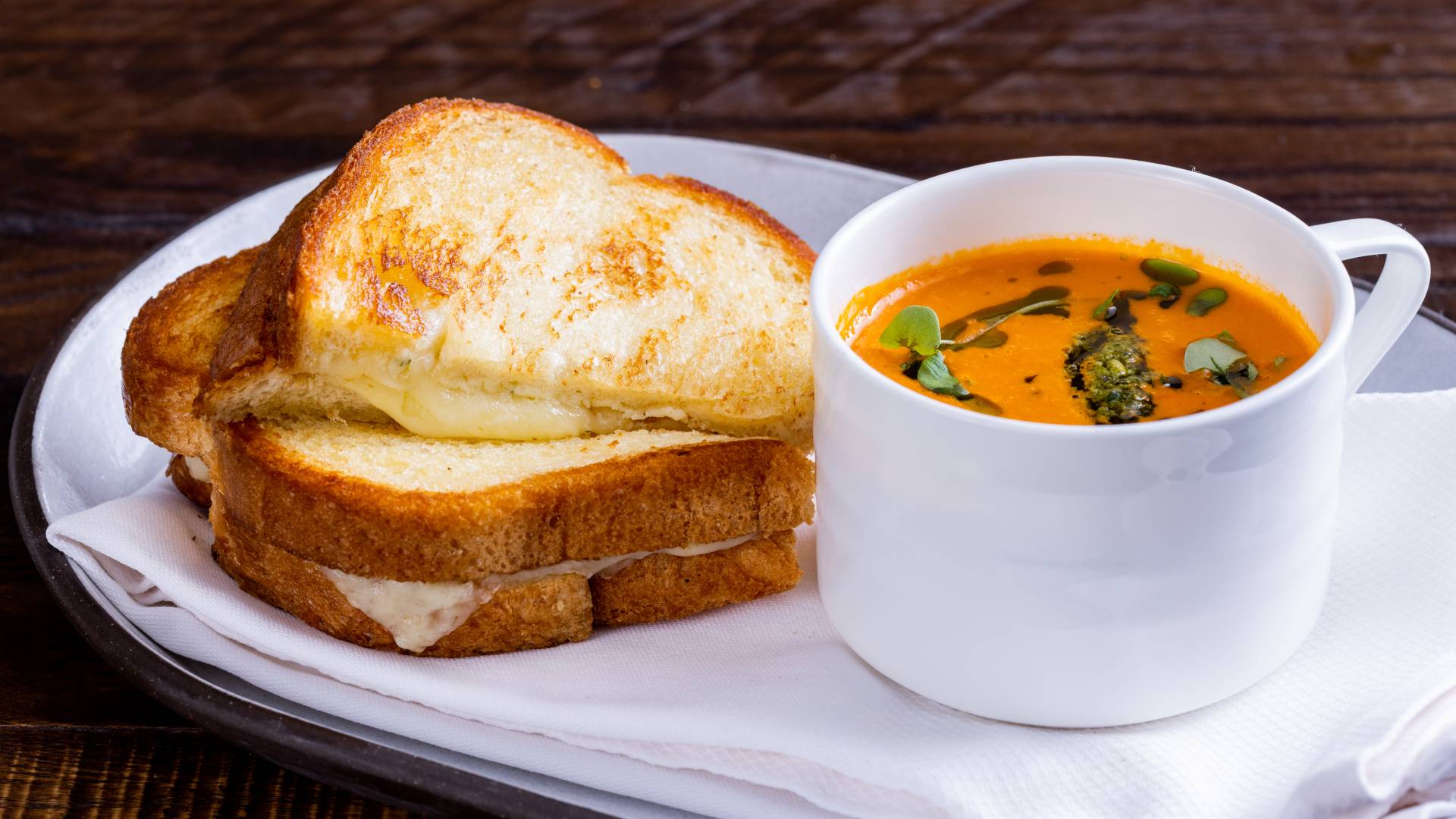 Soup and Grilled Cheese Sandwich at Powder Restaurant